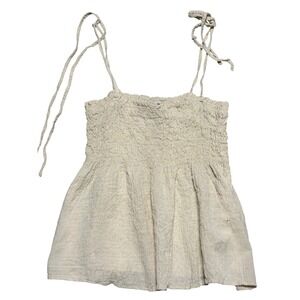 Zara Womens Smocked Peplum Camisole Top Cream Tie Strap Textured Size M 0457